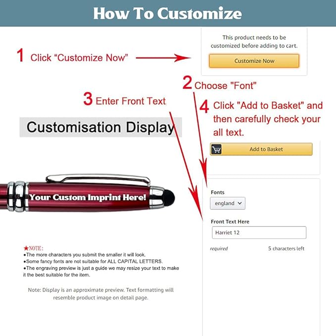 Ancolo Personalized retractable pens with Stylus tip stylish pens - Engraved with Your Name or Message, Phone Number Black ink Gift for Bank, Office, Hotel Lobbies 10 Pens/Box