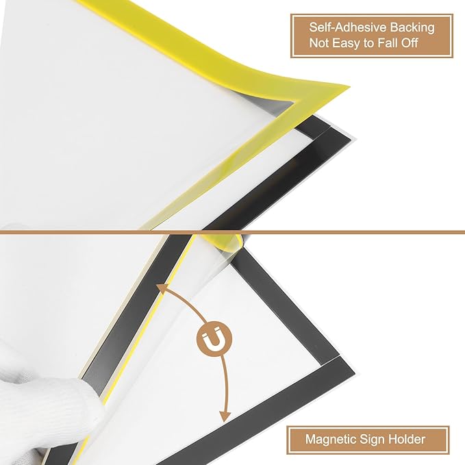 uxcell 3 Pcs Magnetic Sign Holder, 5" x 7" Self-Adhesive Magnetic Wall Signs Holder Magnetic Picture Frame Document Holder for Home Office Wall Window Displays, Yellow