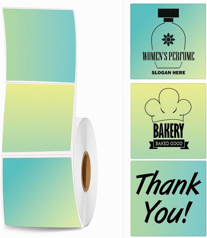 2''×2'' Square Thermal Sticker Labels, Self-Adhesive 2 Inch Direct Thermal Labels, Multi-Purpose Sticker Label for DIY Logo Design,Name Tag,QR Code, 500 PCS/1 Roll, Green