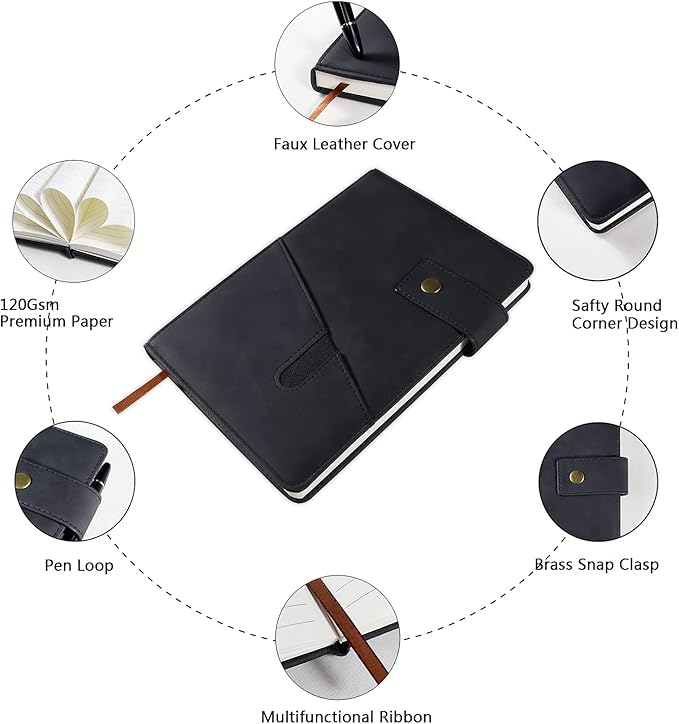 A5 Lined Leather Journal Notebook,Hardcover Journal Set with Pen and Gift Box,100Pages 100gsm Thick Ruled Paper Daily Diary for Men Women School,Travel,Business,Work,Writing 5.9" X 8.4"