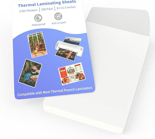 Thermal Laminating Pouches, FungLam Clear Laminating Sheets, 3 Mil Thickness Thermal Laminating Sheets, 9×11.5 Inch Laminator Sheets for Laminators, Clear Plastic Letter Size Sheets, 500 Pack.