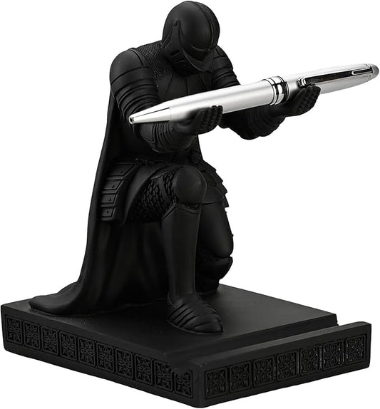 Windbreaker Soldier Knight Pen Holder Personalized Desk Accessory, Mobile Phone & Gaming Controller Holder, Device Stand Gift for Medieval Enthusiasts (Black)