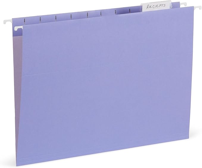25 Blue Summit Supplies Pretty Hanging File Folders, Pastel Gem Tone Assorted Colors, Cute Hanging File Folders with Plastic Tab Inserts, Holds Letter Size Documents
