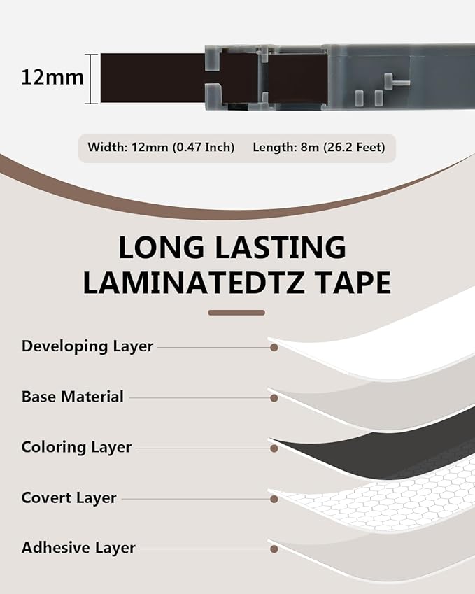 6X 12mm 0.47" Multi-Colored Label Tape Compatible for Brother P Touch Label Maker Tape Tze Tz 12mm 0.47 Ribbon Laminated Tz Colored Refills for PT-D220 D210 H110 1000 1280 D400, 1/2" x 26.2'