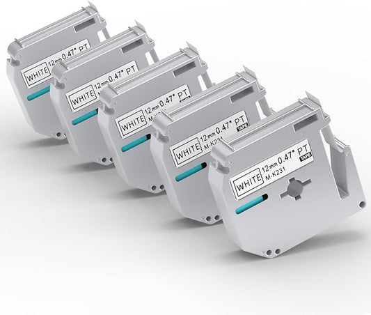 5 Pack M-K231 M Tape 12mm Compatible with M-K231s Brother Label Tape Black on White 0.47 Inch for P Touch PT-M95 PT95 PT65 PT-65 PT70 PT85 PT90 Label Maker Tape Refill
