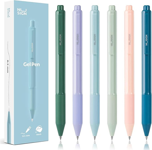 Gel Pens, 6 Pcs 0.5mm Black Ink Pens Fine Point Smooth Writing, High-End for Journaling Note Taking, Cute Office School Supplies Gifts for Adults