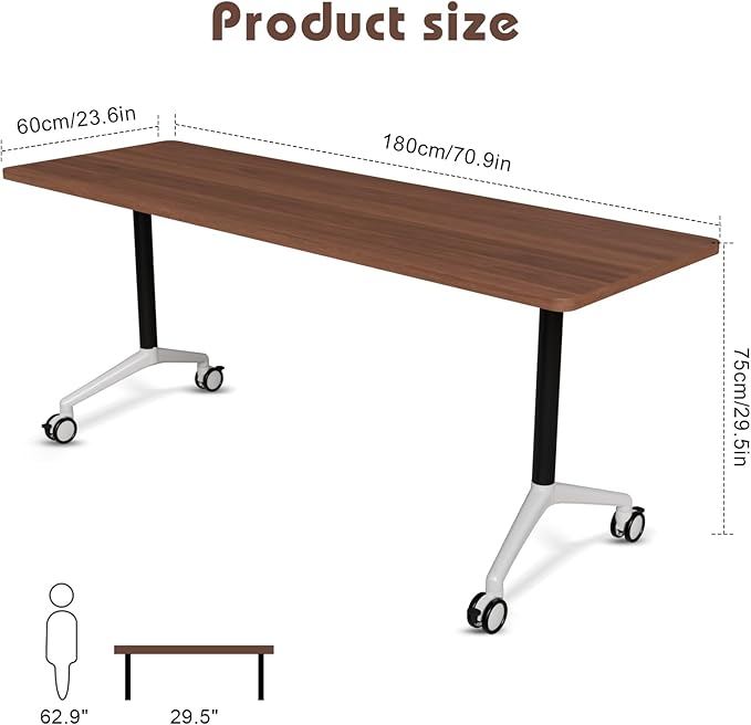 Conference Room Table with Flip-Top Design for Dynamic Meetings, Business Table Computer Desk with Heavy-Duty Frame,Foldable Seminar Meeting Tables for Home Office (6, A, 70.8IN)