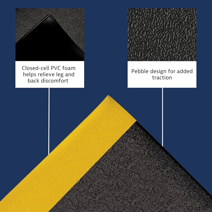 Notrax 411 Sof-Tred™ 2' x 60' x 3/8" Anti Fatigue Mat, Enhanced Slip Resistance with Beveled Edges and Pebbled Surface, Ideal for Industrial and Commercial Workplaces, Black/Yellow, 411R0324BY
