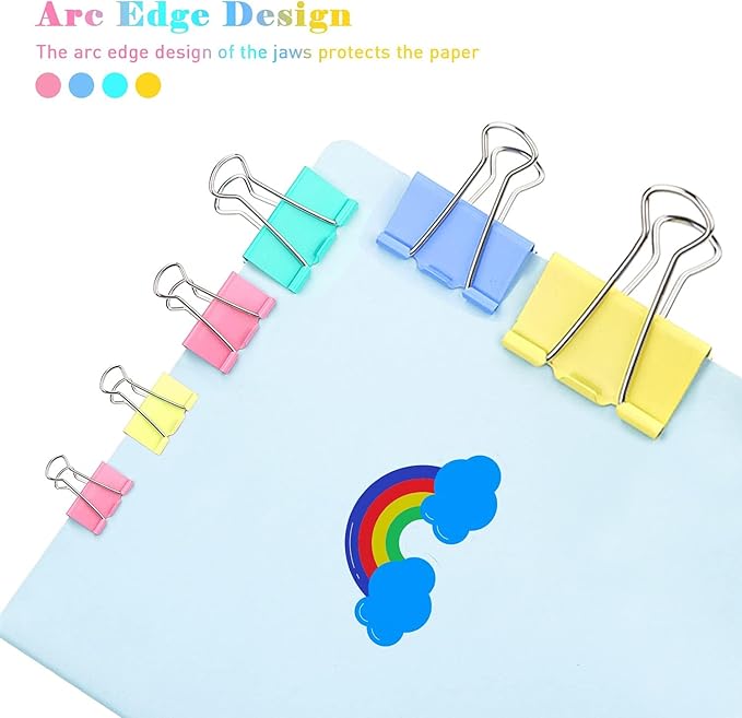 Medium Binder Clips, 24 Pack, 1-1/4 Inch, 1.25 Inch, Standard 32mm, Colorful, Capacity 0.6 Inch, Metal Paper Clips, Fold Clamp, Office Clips, School & Home Use