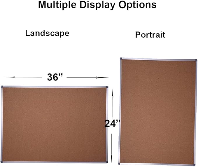 2-Pack 36 x 24 Inch Cork Board Bulletin Notice Board Message Memo Pin Board for Home Office School, Silver Aluminum Frame