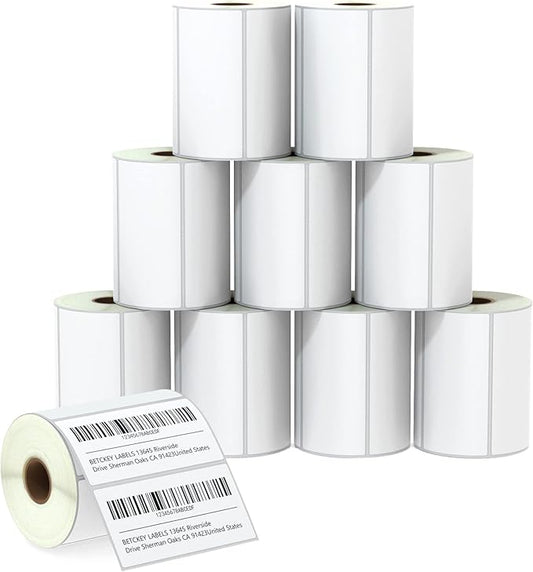 BETCKEY - 4" x 2" (102 mm x 51 mm) Barcode Shipping & Multipurpose Labels Compatible with Zebra & Rollo Label Printer,Premium Adhesive & Perforated [10 Rolls, 7500 Labels]
