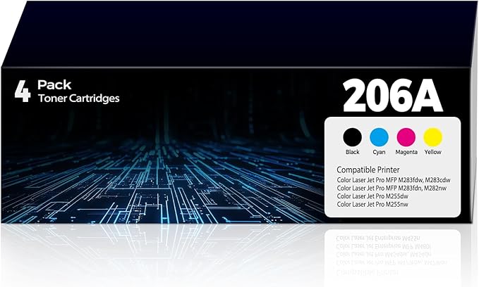 206A Toner Cartridges 4 Pack Replacement Pro MFP M283fdw M283cdw for 206A 206X 206 HP206A HP206X Toner Work for Color Laser Jet Pro MFP M283fdw M255dw M283cdw M283fdn M255nw M282nw Ink Cartridges
