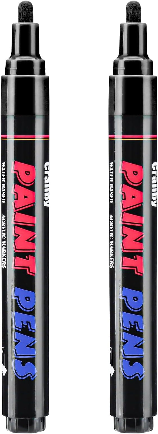 Black Paint Pens Paint Markers - 2 Pack Permanent Quick Dry Waterproof Marker Pens for Rocks Wood Fabric Plastic Canvas Glass Mugs Metal Tire Stone