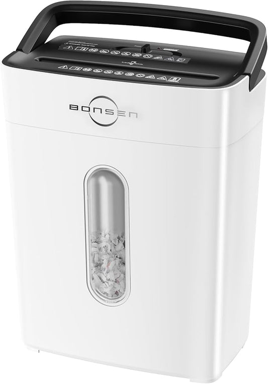 BONSEN Shredders for Home Office, 8-Sheet Cross Cut Credit Card Shredder, Small Paper Shredder for Home Use with 4 Gal Bin, P-4 High Security Level, White (S3101-W)