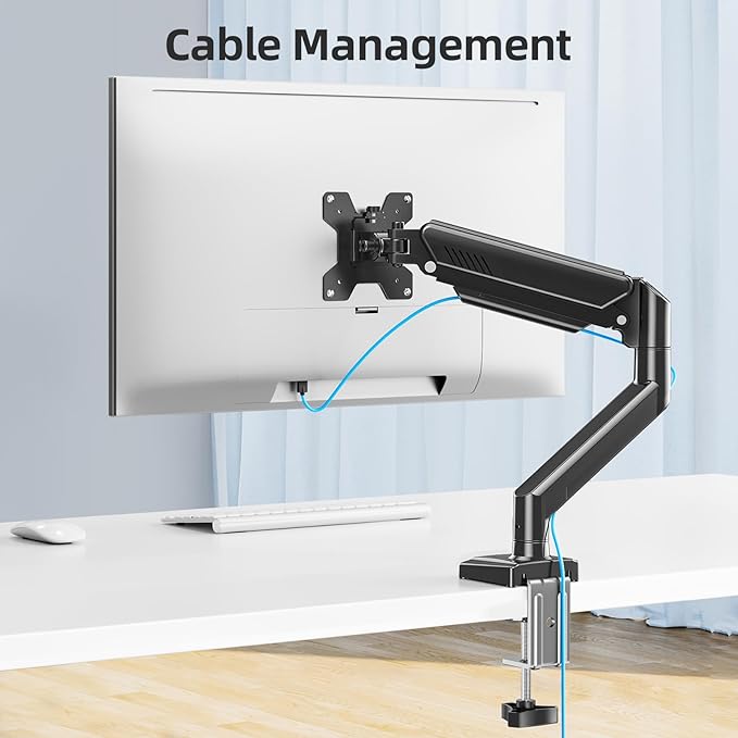 Monitor Arm for 13-32 inch Screens, Monitor Desk Mount, Adjustable Height, VESA Mount with Clamp & Grommet Bases, Freelift Black