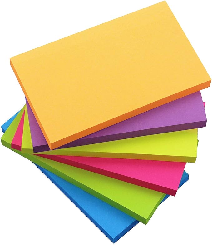 Sticky Notes 3x5, 6 Color Bright Colorful Sticky Pad, 6 Pads/Pack, 70 Sheets/Pad, Self-Sticky Note Pads