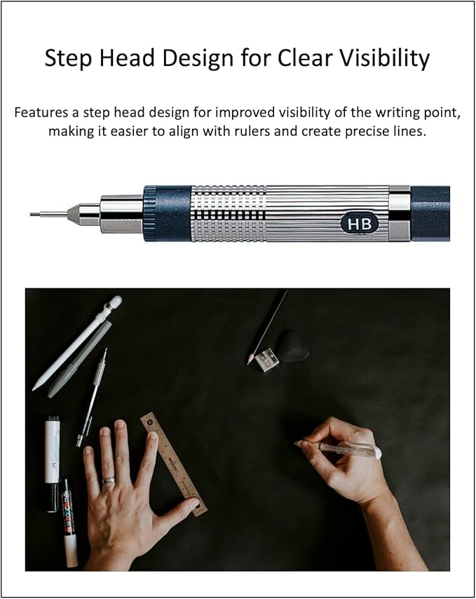 Graphlet Mechanical Drafting Pencil + Ain HB/B/2B leads, original Black slim pen case (0.5mm)