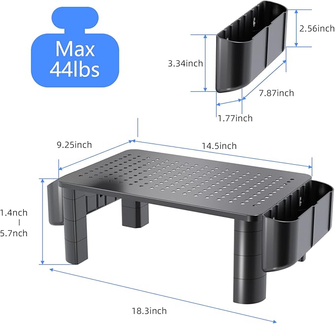 Pholiten 2 Pack Monitor Stand Riser, 3 Height Adjustable Monitor Stand， Flat Screen TV Monitor Stand Riser, Sturdy Metal Laptop Computer Monitor Stand Shelf for Printer, iMac,Premium Metal Monitor Risers for 2 Monitors