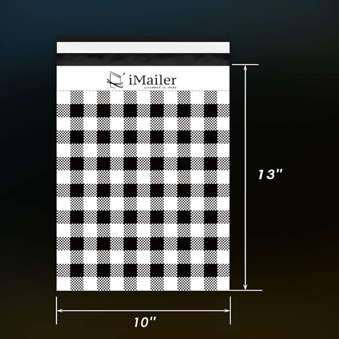 100 Count - 10x13 inch Poly Mailers Black Gingham Plaid Shipping Bags,Mailing Envelope with Self Seal Strip