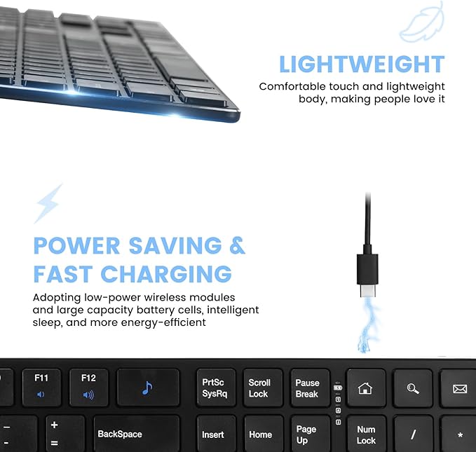 K01R Wireless Keyboard, 2.4G Slim and Compact Wireless Keyboard with Numeric Keypad, Long Battery Life, Lag-Free for PC Laptop Computer Windows, Black