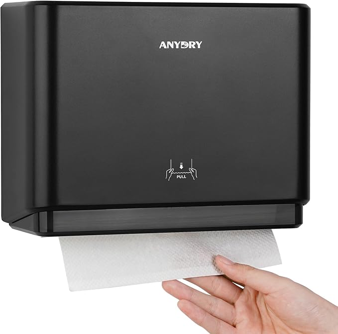 200-Sheet Wall-Mounted Paper Towel Dispenser, Fits Multi-Fold Towels up to 10x3.1 Inches, Perfect for Home & Business (Black)