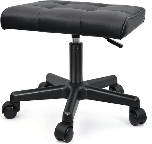 Footrest Under Desk Leg Rest Ottoman Adjustable Height Foot Stool with Wheels Leather Footrest for Home Office