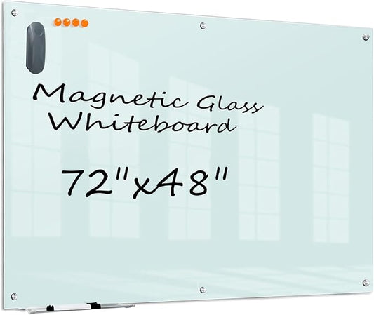 KIZZBY Glass Dry Erase White Board - Magnetic Boards for Wall, 72"x48" Large Frameless Whiteboard for Office, Home & School