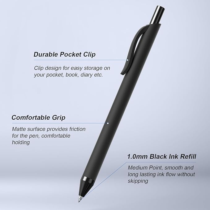 108 Pack Black Pens - Bulk Pens 1.0mm Medium Point Ballpoint Pens Smooth Writing No Bleed Retractable Black Ink Pen