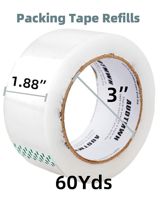 Packing Tape Refills, Clear, Packaging Tape Heavy Duty Designed for Moving, Shipping and Packing, Mailing,1.88" x 60 yds, 2 Rolls