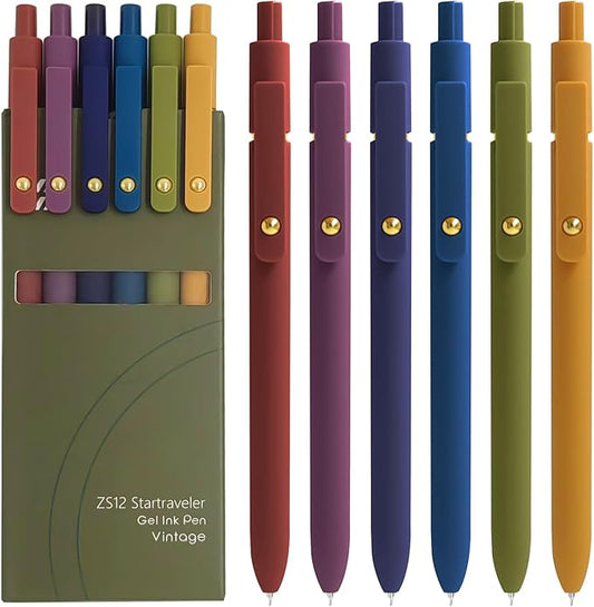 Gel Pens, 6 Pcs 0.5mm Fine Point Smooth Writing Pens Cute Pen, High-End Series Black Ink Pen for Journaling Note Taking, School Office Supplies for Women Men (6 Pcs Gold Vintage)