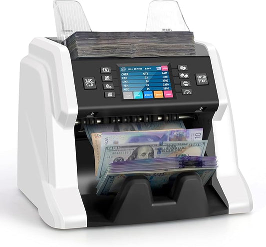 RIBAO BC-55 Premium Bank Grade Money Counter Machine Multi Currency Mixed Denomination Bill Cash Value Counter 2 CIS/UV/MG/MT/IR Serial Number Recording FCC Approved
