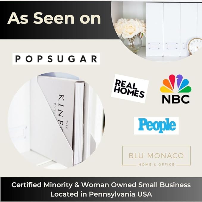 BLU MONACO Set of 6 Foldable White Magazine File Holder with White Leather Label Holders – Stylish Cardboard Desk Organizer Vertical File Organizers Magazine Storage for Workspace and Shelves