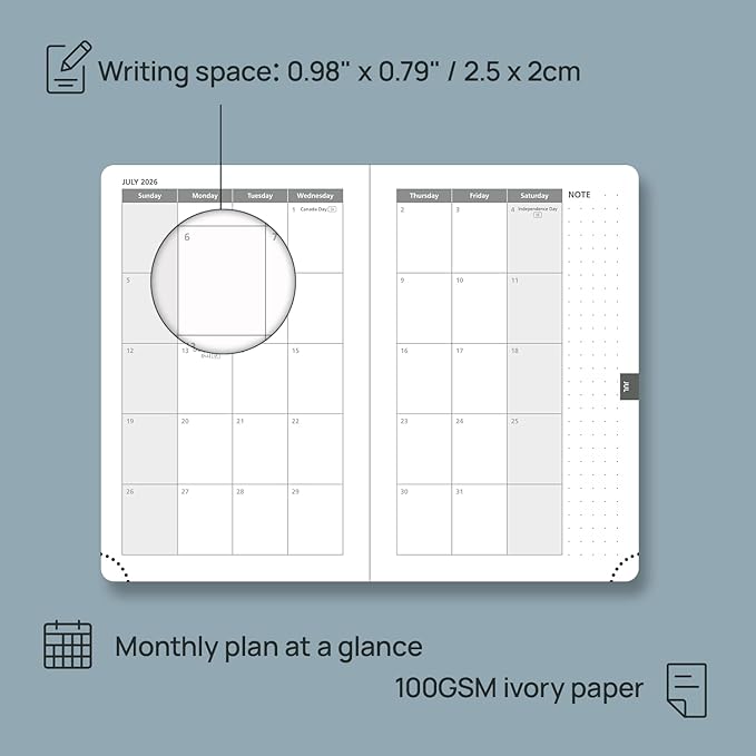 POPRUN Pocket Calendar 2026 (Small Size- 4'' x 6.25") Weekly and Monthly for Purse - Planner 2026 (Jan. 2026 - Dec. 2026) with Vegan Leather Soft Cover, Plastic Ruler, Pen Holder and More - Burgundy Red