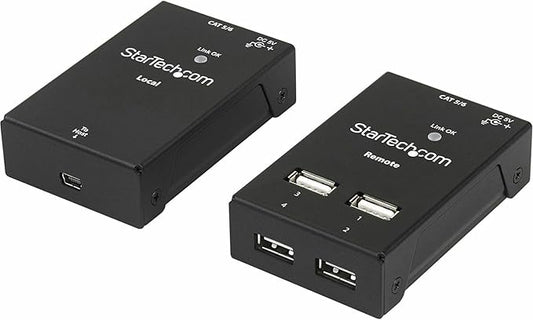 StarTech.com 4-Port USB 2.0 Extender - 130ft (40m) USB Over Cat5/Cat6 Extender - Compact USB 2.0 Over Ethernet Extender, TAA (USB2004EXTV)