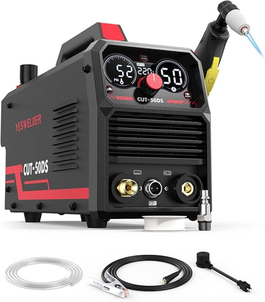 YESWELDER CUT-50DS Plasma Cutter, 50Amp Air Power Large Digital Display 110/220V Dual Voltage IGBT Inverter Plasma Cutting Machine