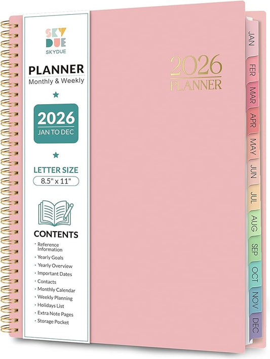 Planner 2026, 8.5" x 11" Monthly & Weekly Planner with Tabs, JAN - DEC 2026, Goal Setting & Time Management Organizer for Professionals & Students