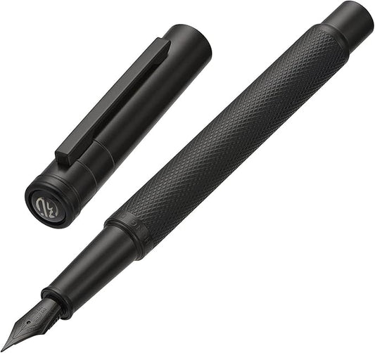 Matte Black Forest Fountain Pen Extra Fine Nib Classic Design with Converter and Metal Pen Box Set by Asvine