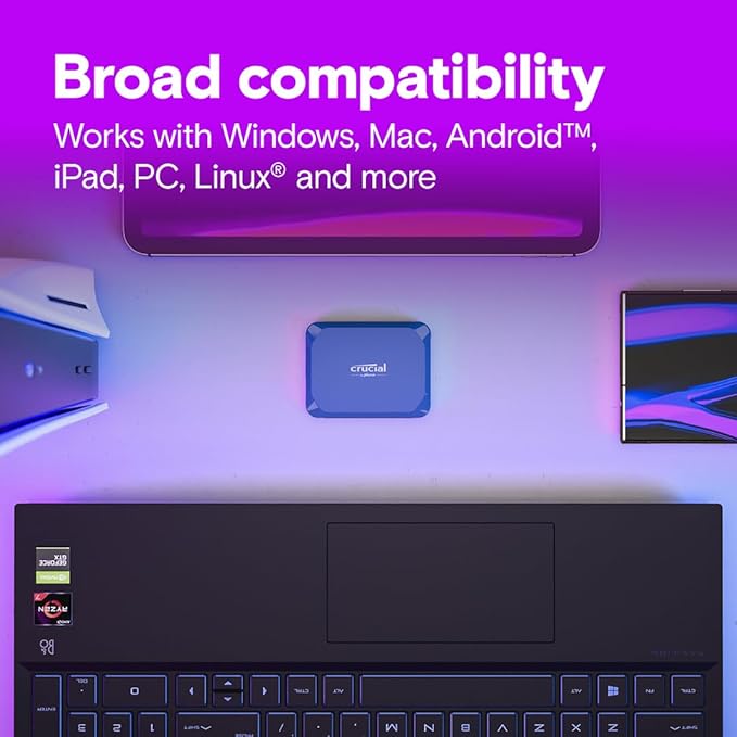 Crucial X10 6TB Portable SSD, Up to 2,100MB/s, USB 3.2 USB-C, External Solid State Drive, Compatible with Windows, Mac & Android, Durable Storage for Games, Photos & Files, Blue - CT6000X10SSD9-02