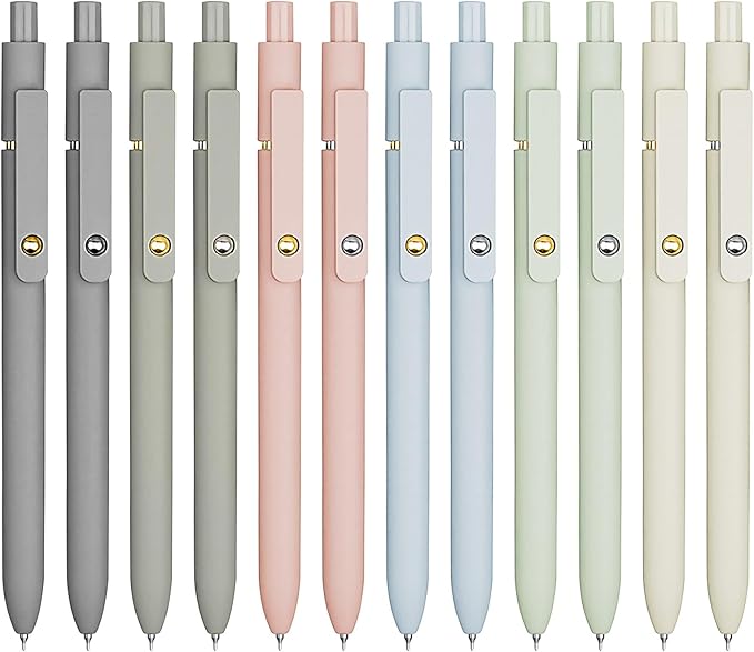 12 Pcs Gel Pens 0.5mm Quick Dry Black Ink Pens Fine Point Smooth Writing Pens, Cute Office and School Supplies Gifts for Women Teacher Students (12 Pcs Morandi Gold and Silver)