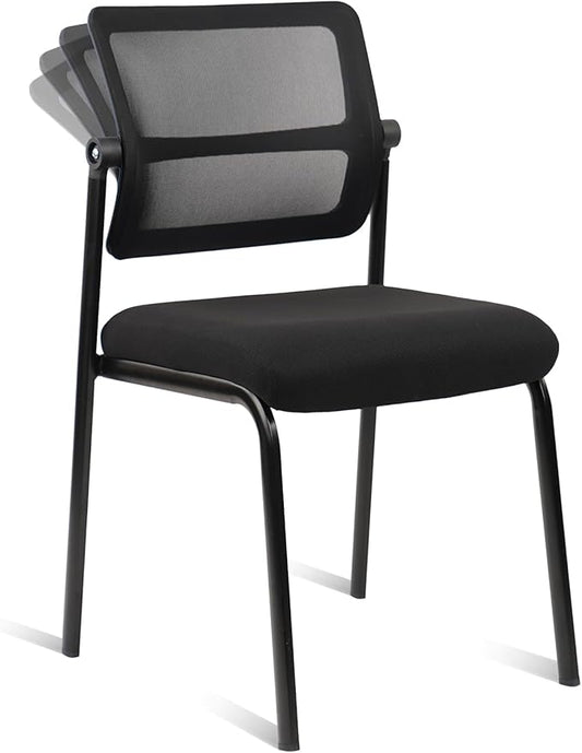 CLATINA Stacking Armless Office Waiting Room Chair with Adjustable Backrest, Stackable Mesh Guest Reception Desk Chairs with Ergonomic Lumbar Support for Home Conference Lobby Side School, Black