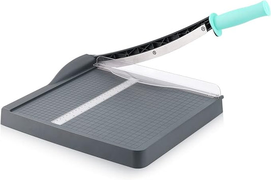 Paper Cutter, Paper Trimmer with Safety Guard, 12" Cut Length Paper Slicer with 16 Sheet Capacity Paper Cutting Board,Guillotine Paper Cutters and Trimmers for Cardstock Cardboard Vinyl (Gray)