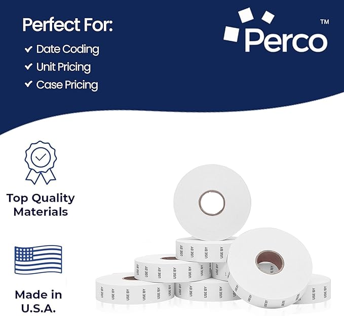 Perco USE by Labels for Monarch 1136 Price Gun – Case of 8 Sleeves, 112,000 Marking Labels Value Pack
