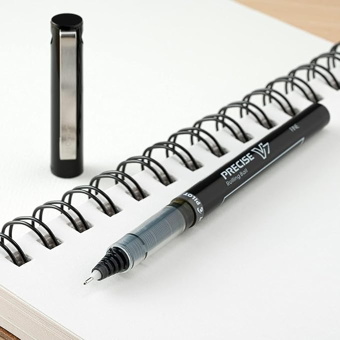 Precise V7 Stick Rolling Ball Pens, Fine Point (.7mm), Assorted Colors Black/Blue/Red Ink, 5-pk; Bundle with Plastic Reusable Pouch