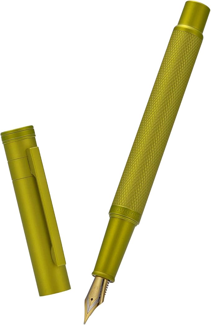 Asvine Mustard Yellow Forest Fountain Pen Extra Fine Nib, Classic Design with Converter and Metal Pen Case, The Light of Hope Serise