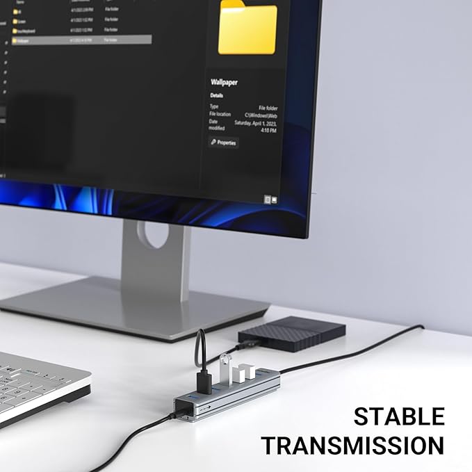 USB Hub 3.0, atolla 7-Port USB Hub Splitter with Sliding Rails for Fixing to Table/Host/Tile Wall Edges, Compatible with MacBook, Laptop, Surface Pro, PS4, PC, Flash Drive, Mobile HDD