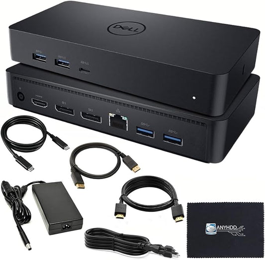 Dell D6000S Universal Dock Bundle with 130W Power Adapter – USB-C, Dual DisplayPort with 4K HDMI Cable + 4K DisplayPort Cable + USB-C Cable + Microfiber Cloth - Supports 4K Display (Renewed)