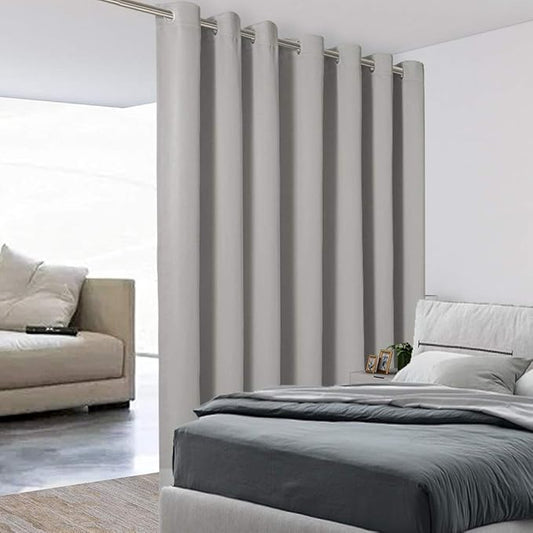 BONZER Room Divider Curtain Total Privacy Wall Wide Grommet Room Darkening Curtains for Patio Sliding Glass Door, 96L x 108W Inch (8L x 9W ft), 1 Panel, Silver