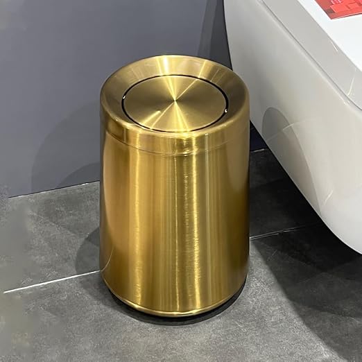 10 L/3 Gallen,Gold Small Trash Can for Bathroom,Brushed Stainless Steel Garbage Can with Flipping Lid,for Bathroom,Living Room,Bedroom,Hotel,Conference Room(Gold)