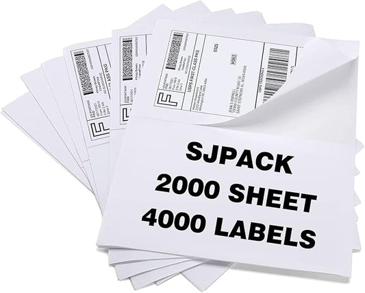 Half Page Self Adhesive Shipping Labesl, 8.5" x 5.5" Labels Compatible Laser & Inkjet Printers 2 Label Per Sheet (2000 sheets-4000 Label)