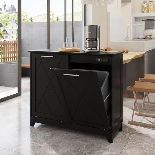 20 Gallon Tilt Out Trash Cabinet, Kitchen Trash Can Cabinet w/Negative ion and deodorizing Function, Dog Proof Garbage Can Cabinet for Kitchen, Bathroom, Living Room, Black